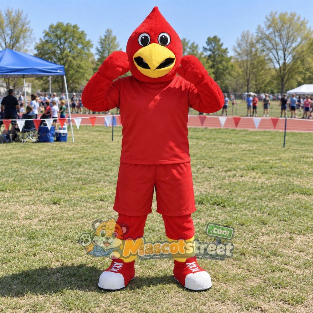 Red Bird Mascot Costume with Red Shirt and Shorts