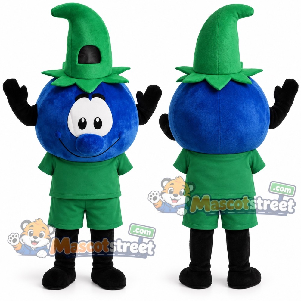 Blueberry Witch Mascot Costume with Green Shirt, Green Shorts and Green Pointed Hat