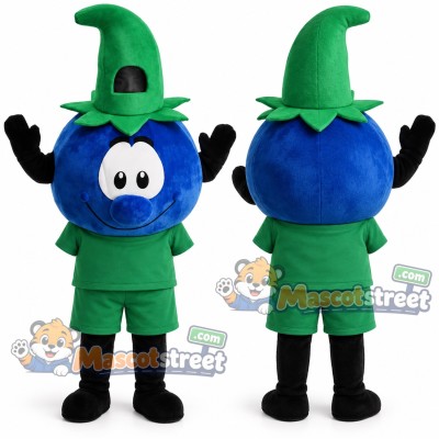 Blueberry Witch Mascot Costume with Green Shirt, Green Shorts and Green Pointed Hat
