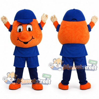 Orange Fruit Mascot Costume with Blue Shirt, Blue Shorts and Blue Cap Orange Fruit Mascot Costume with Blue Shirt, Blue Shorts and Blue Cap