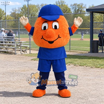 Orange Fruit Mascot Costume with Blue Shirt, Blue Shorts and Blue Cap Orange Fruit Mascot Costume with Blue Shirt, Blue Shorts and Blue Cap