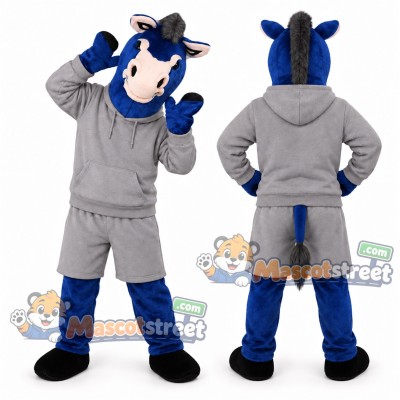 Blue Donkey Mascot Costume with Gray Sweatshirt and Shorts Blue Donkey Mascot Costume with Gray Sweatshirt and Shorts