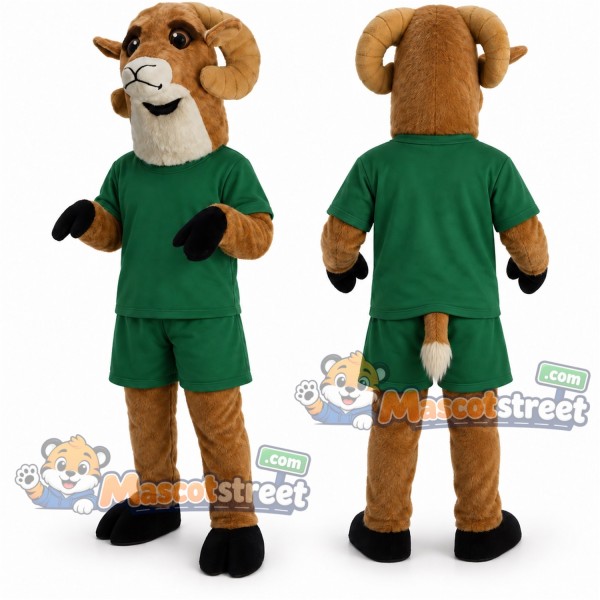 Brown Antelope Mascot Costume with Green Shirt and Shorts