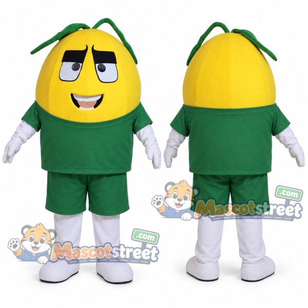 Yellow Pear Mascot Costume with Green Shirt and Shorts