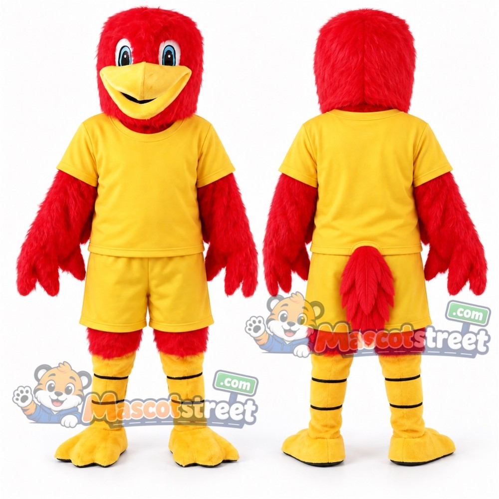 Red Bird Mascot Costume with Yellow Shirt and Shorts Red Bird Mascot Costume with Yellow Shirt and Shorts