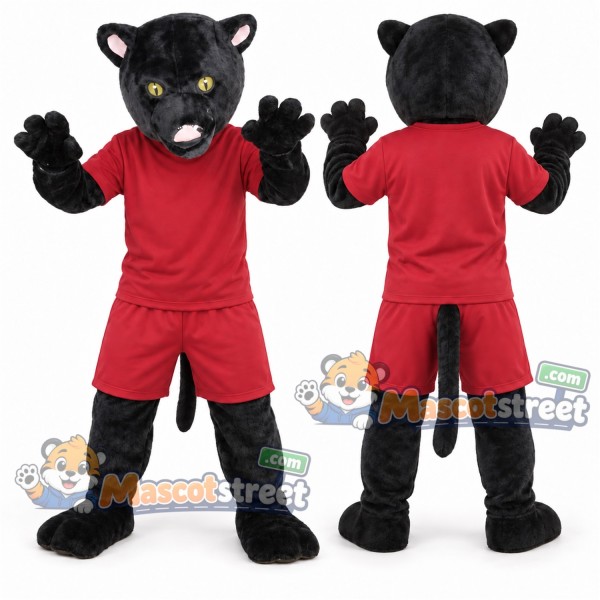 Black Panther Mascot Costume with Red Shirt and Shorts