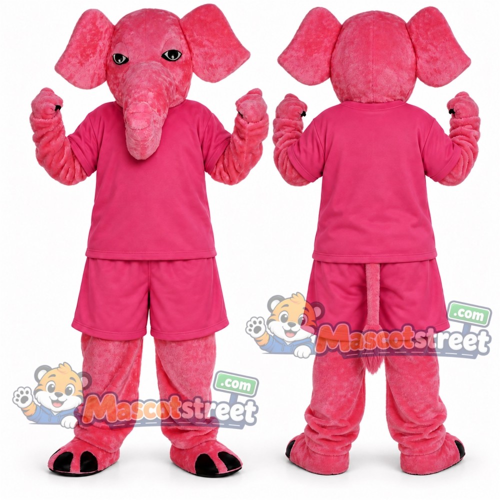 Pink Elephant Mascot Costume with Pink Shirt and Shorts Pink Elephant Mascot Costume with Pink Shirt and Shorts