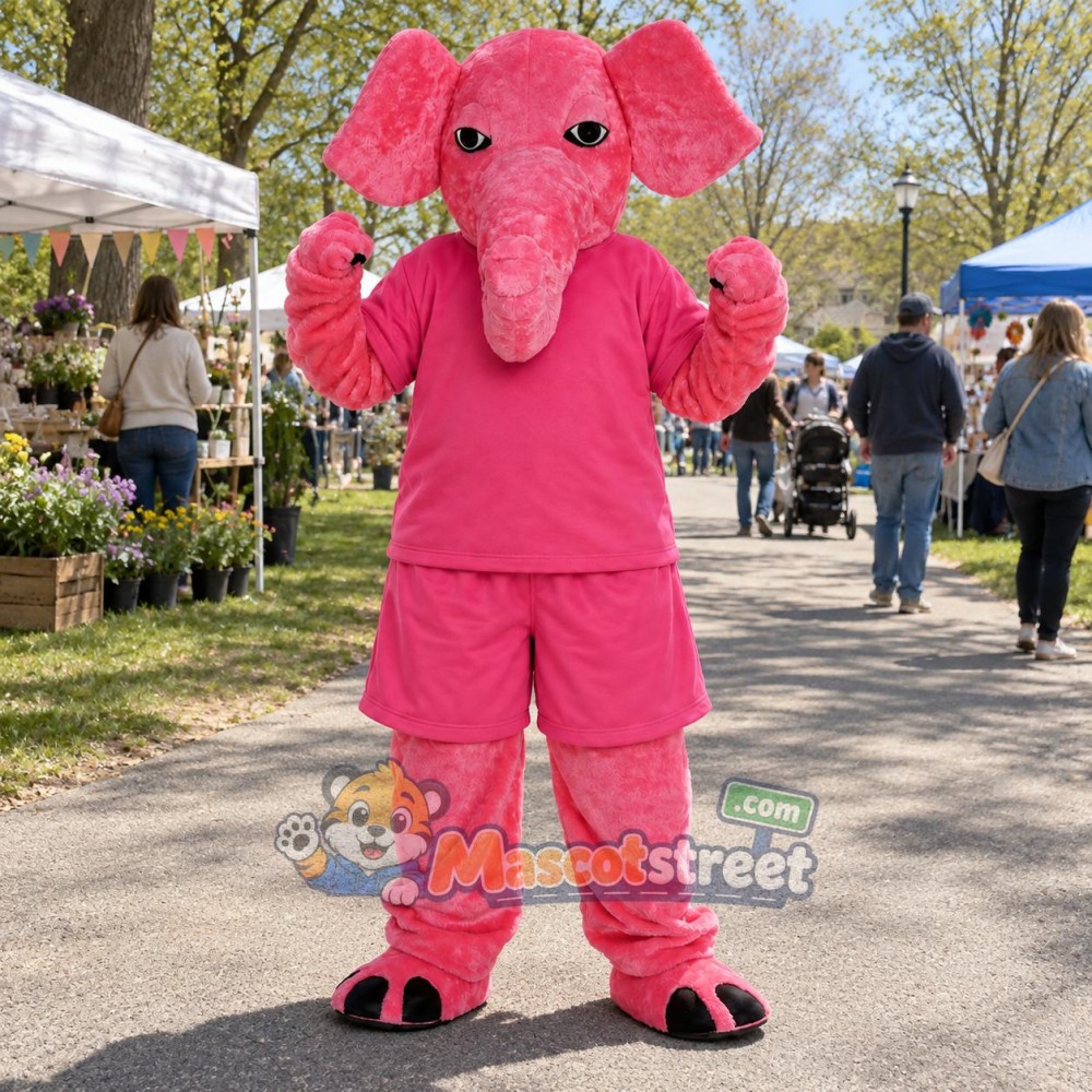 Pink Elephant Mascot Costume with Pink Shirt and Shorts