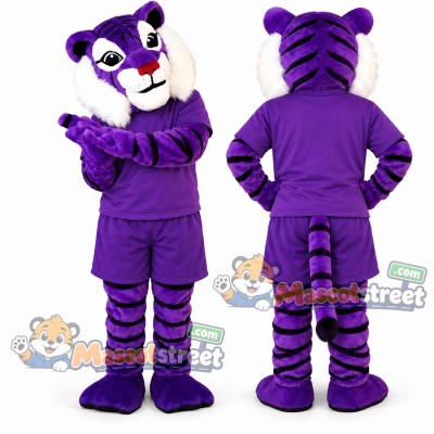 Purple Tiger Mascot Costume with Purple Shirt and Shorts Purple Tiger Mascot Costume with Purple Shirt and Shorts