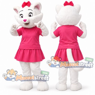White Cat Mascot Costume with Pink Shirt and Skirt