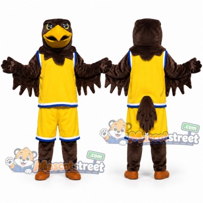 Brown Eagle Mascot Costume with Yellow Basketball Uniform Brown Eagle Mascot Costume with Yellow Basketball Uniform