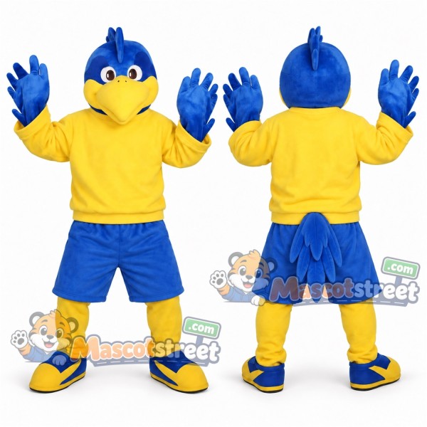 Blue Eagle Mascot Costume with Yellow Sweatshirt and Blue Shorts