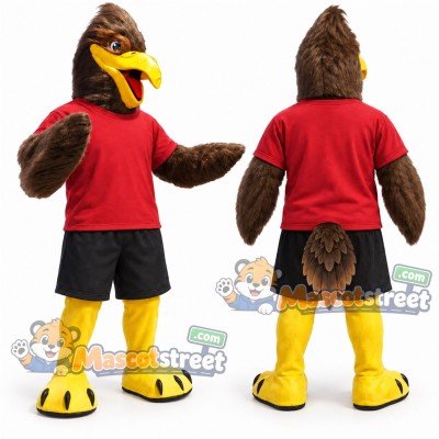Brown Eagle Mascot Costume with Red Shirt and Black Shorts Brown Eagle Mascot Costume with Red Shirt and Black Shorts