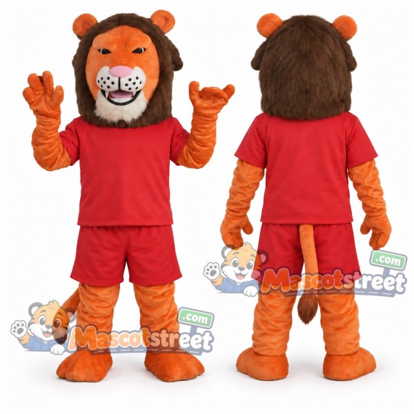 Orange Lion Mascot Costume with Red Shirt and Shorts