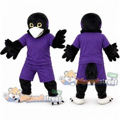 Black Eagle Mascot Costume with Purple Shirt and Shorts Black Eagle Mascot Costume with Purple Shirt and Shorts