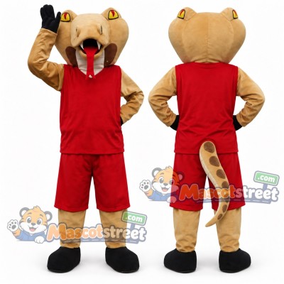 Tan Cobra Mascot Costume with Red Shirt and Shorts Tan Cobra Mascot Costume with Red Shirt and Shorts