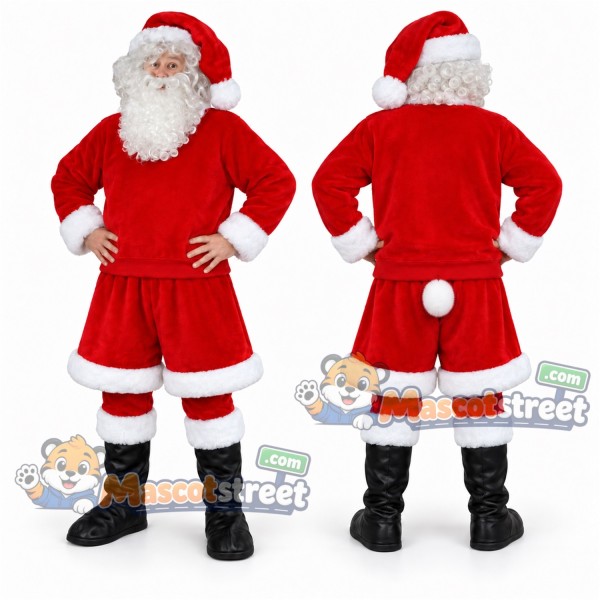 Santa Claus Mascot Costume with Red Shirt, Red Shorts and Santa Hat