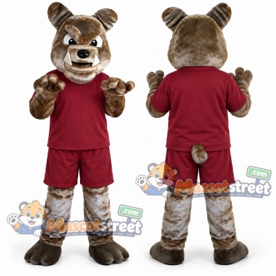 Gray Bulldog Mascot Costume with Burgundy Shirt and Shorts Gray Bulldog Mascot Costume with Burgundy Shirt and Shorts