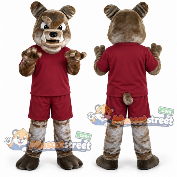 Gray Bulldog Mascot Costume with Burgundy Shirt and Shorts