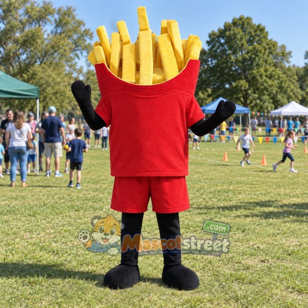 French Fries Mascot Costume with Red Shirt and Shorts