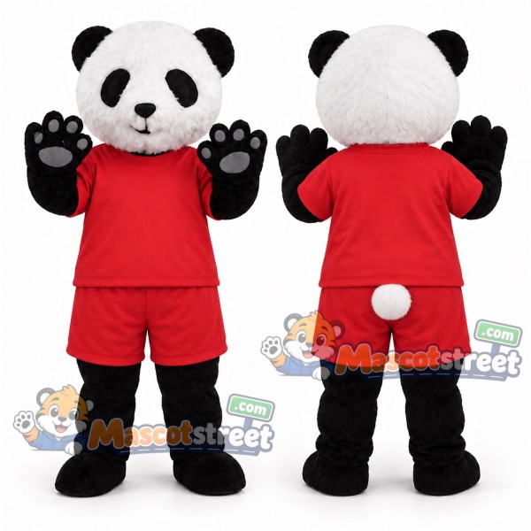 Panda Mascot Costume with Red Shirt and Shorts