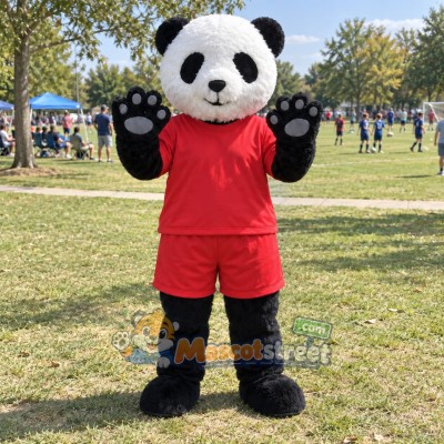 Panda Mascot Costume with Red Shirt and Shorts