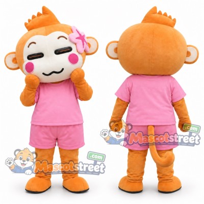 Orange Monkey Mascot Costume with Pink Shirt and Shorts