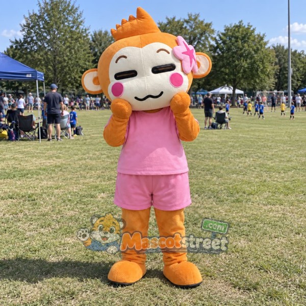 Orange Monkey Mascot Costume with Pink Shirt and Shorts
