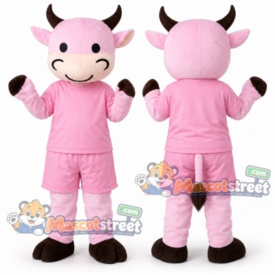 Pink Cow Mascot Costume with Pink Shirt and Shorts Pink Cow Mascot Costume with Pink Shirt and Shorts
