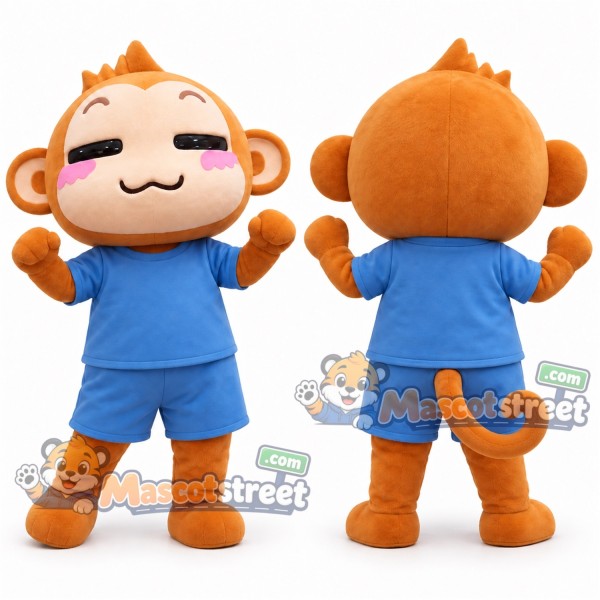 Orange Monkey Mascot Costume with Blue Shirt and Shorts