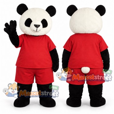 Panda Mascot Costume with Red Shirt and Shorts