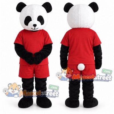 Panda Mascot Costume with Red Shirt and Shorts Panda Mascot Costume with Red Shirt and Shorts