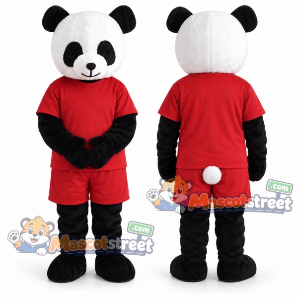 Panda Mascot Costume with Red Shirt and Shorts
