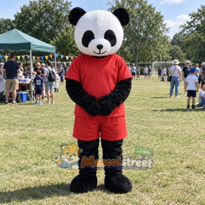 Panda Mascot Costume with Red Shirt and Shorts Panda Mascot Costume with Red Shirt and Shorts