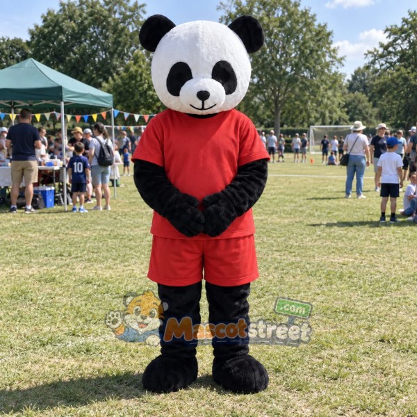 Panda Mascot Costume with Red Shirt and Shorts