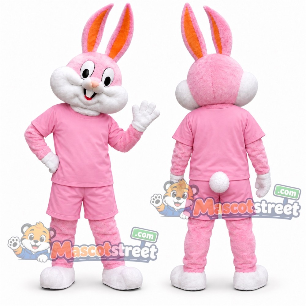 Pink Rabbit Mascot Costume with Pink Shirt and Pants