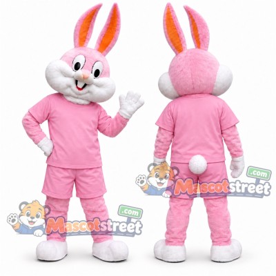 Pink Rabbit Mascot Costume with Pink Shirt and Pants