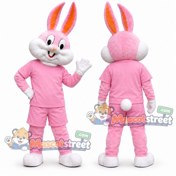 Pink Rabbit Mascot Costume with Pink Shirt and Pants