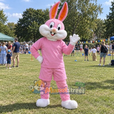 Pink Rabbit Mascot Costume with Pink Shirt and Pants