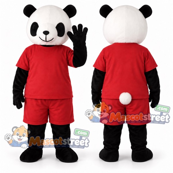 Panda Mascot Costume with Red Shirt and Shorts