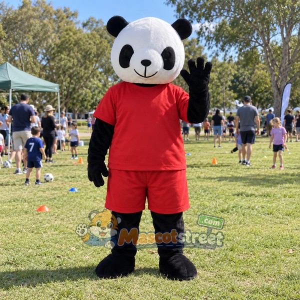 Panda Mascot Costume with Red Shirt and Shorts