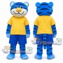 Blue Tiger Mascot Costume with Yellow Shirt and Blue Shorts
