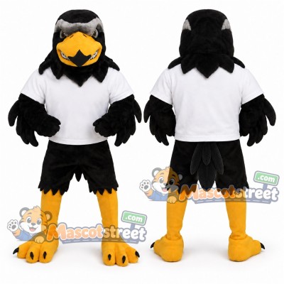 Black Falcon Mascot Costume with White Shirt and Black Shorts Black Falcon Mascot Costume with White Shirt and Black Shorts