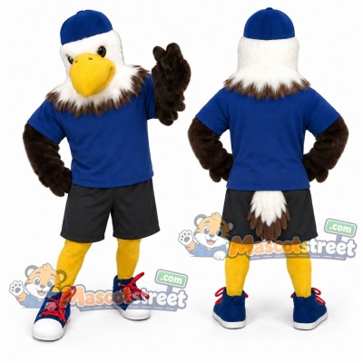 Bald Eagle Mascot Costume with Blue Shirt, Black Shorts and Blue Cap Bald Eagle Mascot Costume with Blue Shirt, Black Shorts and Blue Cap