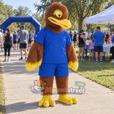 Brown Eagle Mascot Costume with Blue Shirt and Shorts Brown Eagle Mascot Costume with Blue Shirt and Shorts