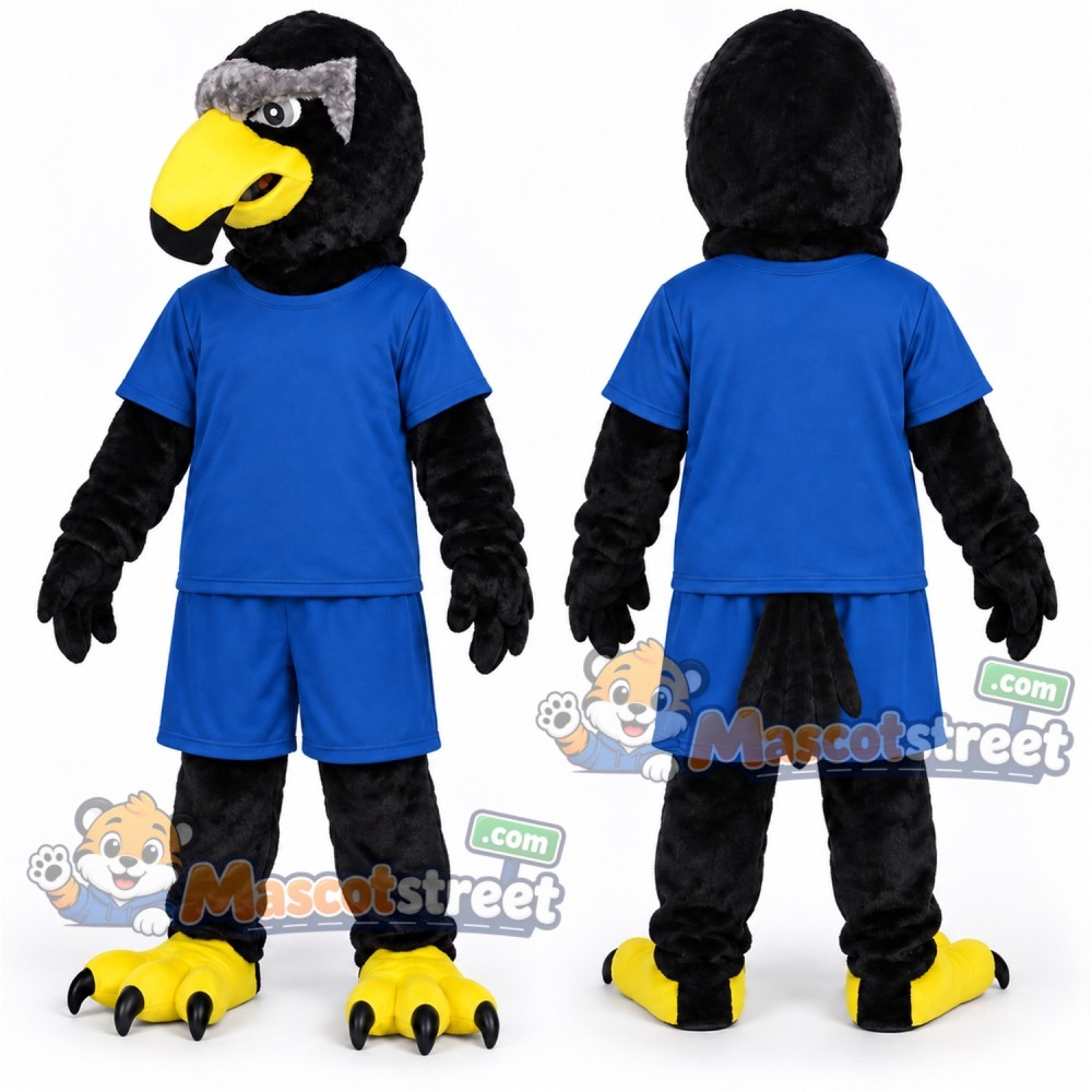 Black Eagle Mascot Costume with Blue Shirt and Shorts Black Eagle Mascot Costume with Blue Shirt and Shorts