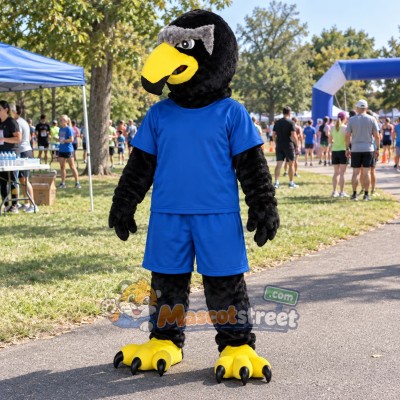 Black Eagle Mascot Costume with Blue Shirt and Shorts Black Eagle Mascot Costume with Blue Shirt and Shorts