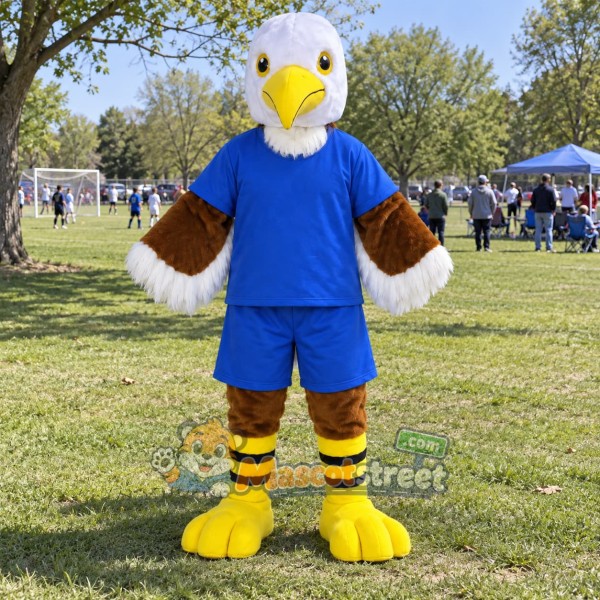Bald Eagle Mascot Costume with Blue Shirt and Shorts