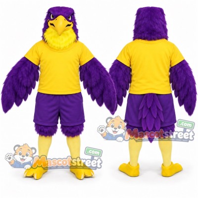 Purple Falcon Mascot Costume with Yellow Shirt and Purple Shorts Purple Falcon Mascot Costume with Yellow Shirt and Purple Shorts