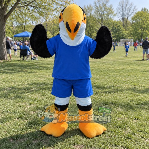 Black and White Eagle Mascot Costume with Blue Shirt and Shorts Black and White Eagle Mascot Costume with Blue Shirt and Shorts